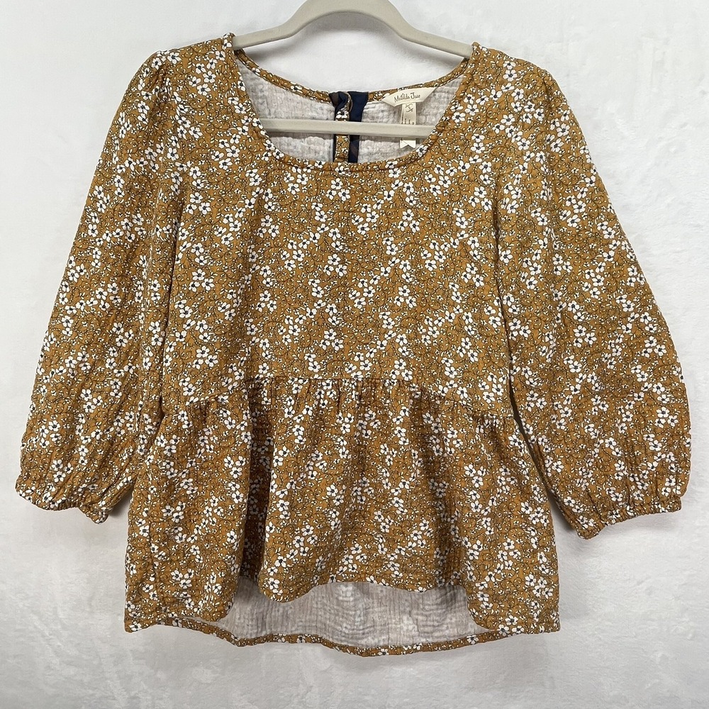 Matilda Jane Floral Top Womens Small Ditsy Floral Peplum Cottagecore Puff Sleeve